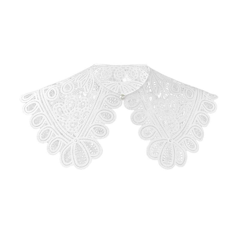 Joyci Women's White Hollow Out Lace Floral Fake Collar Lolita Big Shawl False Collar for Summer Dress (J12) - Image 1